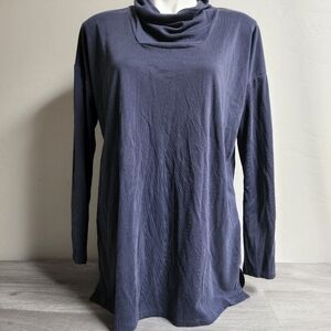 J Jill Pure Blue Tunic Top‎ M Cowl Neck Modal Ribbed Soft Stretchy Silky